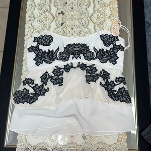 Karen Millen white sleeveless blouse with black lace flower applique